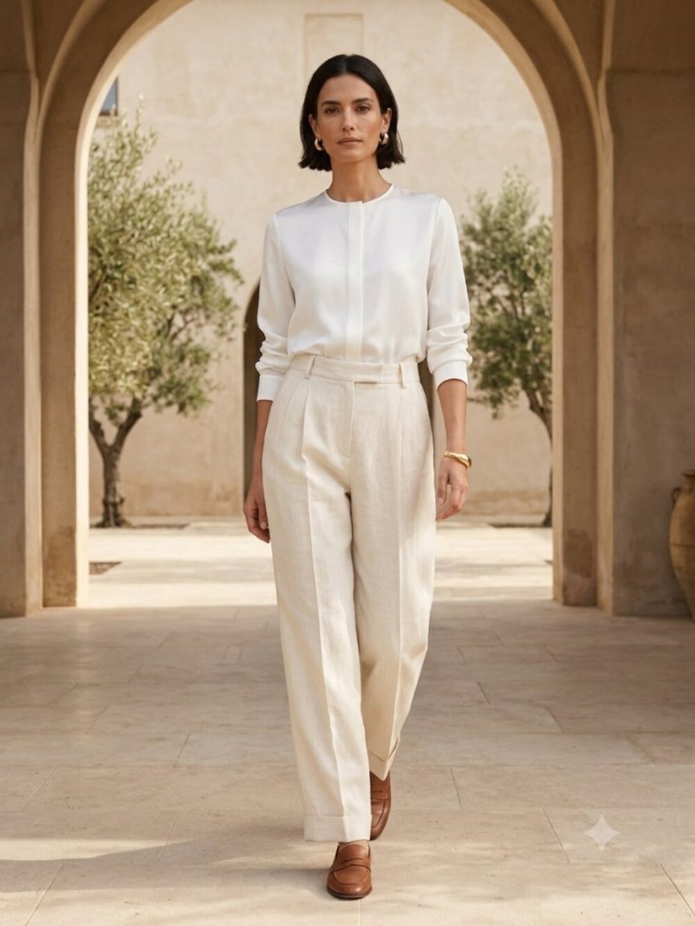 MALO Cream 100% Linen Tailored Cuffed Trousers Pants IT 40 US 4 Made in Italy